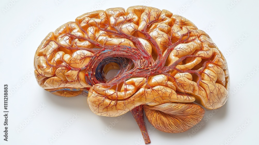 Poster a detailed depiction of a human brain showcasing its intricate folds and textures, rendered in a rea