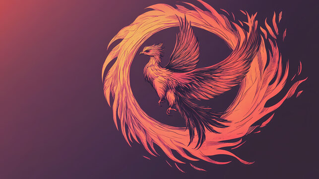 Flaming phoenix bird inside a circle of fire. Phoenix. Illustration