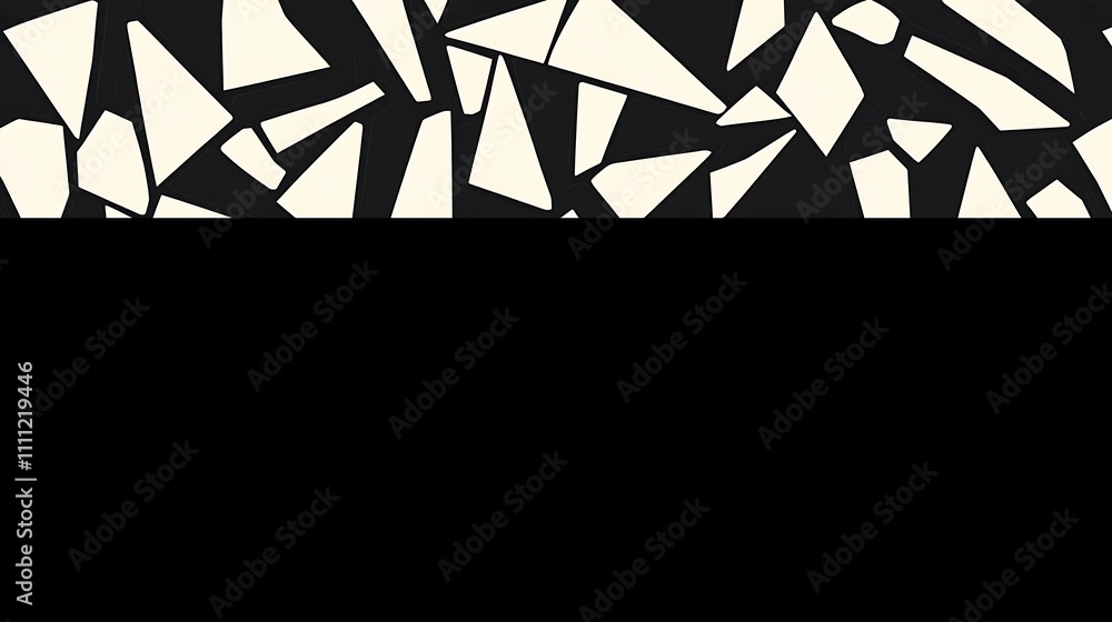 Poster abstract geometric pattern in black and white with irregular shapes.