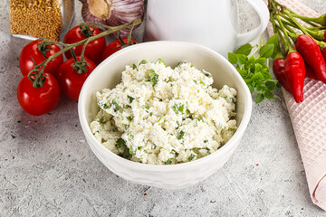 Curd cheese with green herbs