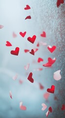 Obraz premium Heart-shaped decorations gently fall, capturing the spirit of love and joy during Valentine's Day celebrations