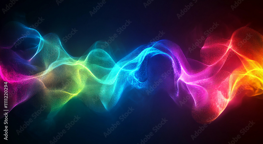 Poster Colorful abstract wave patterns create a vibrant display of light and motion in a dark background setting