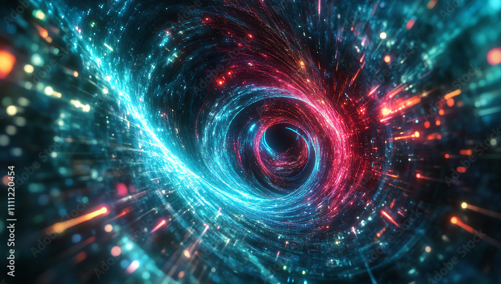 Poster Vivid cosmic vortex depicting a dynamic interplay of light and energy in a digital universe