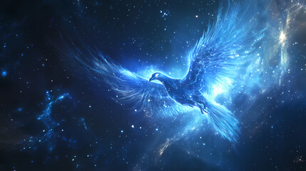 Fototapeta premium Blue phoenix showcase interface cosmic background. Phoenix. Illustration