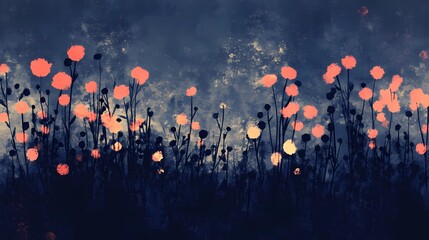 Naklejka premium Ethereal night field artwork merging pyrography aesthetics and digital drawing, evoking a dreamlike atmosphere with celestial charm.