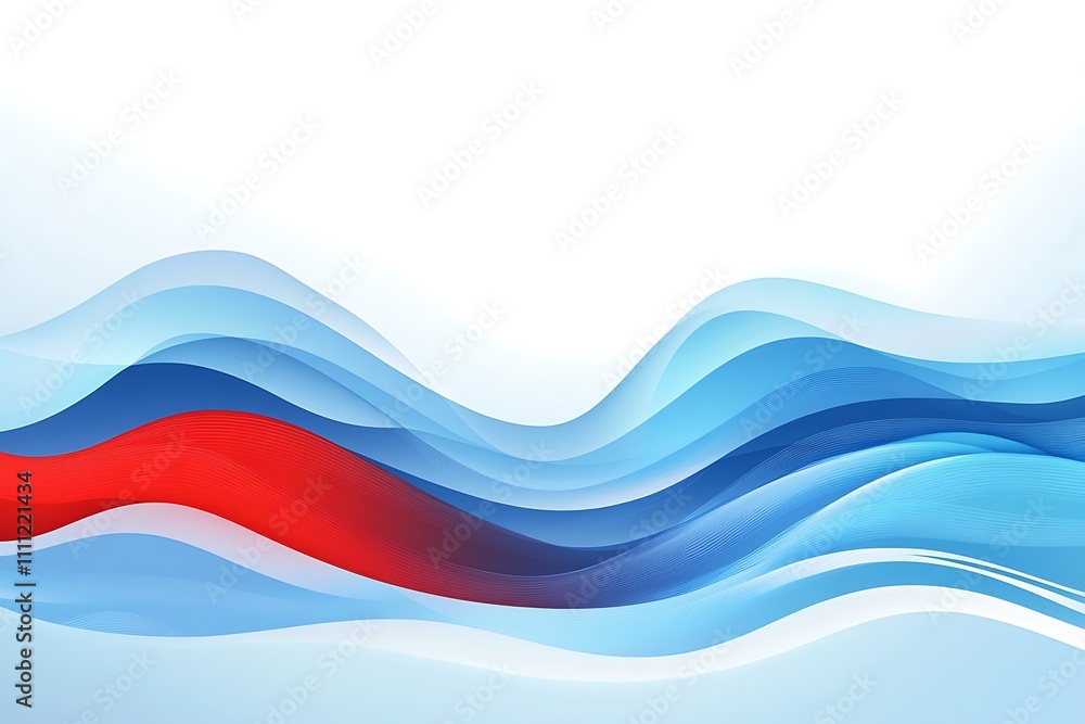 Poster abstract waves in blue and red tones creating a dynamic and modern visual effect.