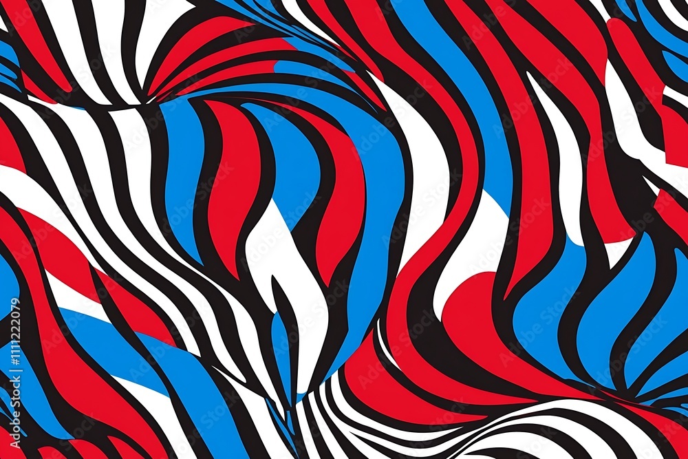 Aufkleber abstract swirling pattern in red, blue, white, and black, creating a dynamic visual effect.