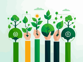 ESG, green energy, Environmental and sustainable development, Social, and Corporate Governance concept. Vector illustration with minimal flat line design.