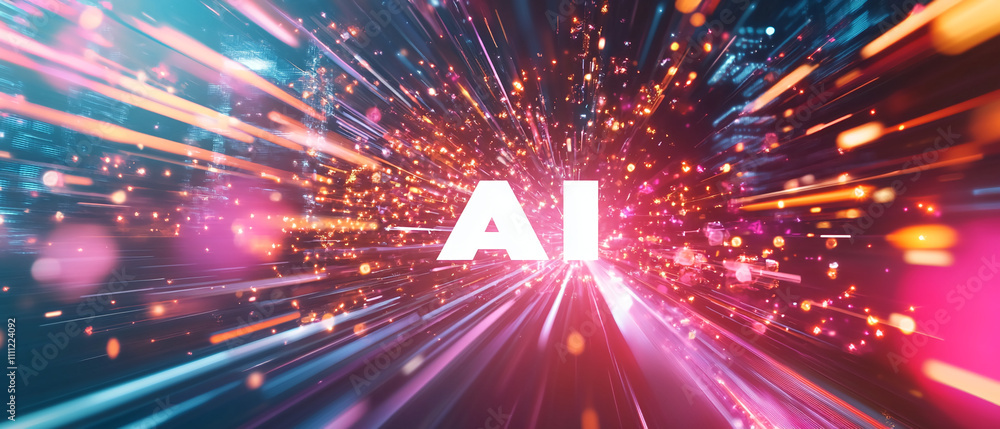 Poster bright explosion of colors and lights with the letters ai at the center representing artificial inte