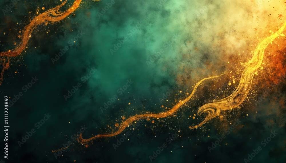 Leinwandbilder abstract background with green black gold brown color gradient. spray texture shows shine bright lig