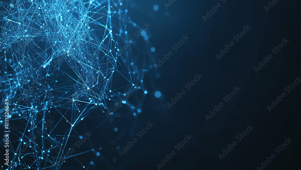 Aufkleber Complex network structure depicted with glowing blue nodes and connections illustrating data flow and digital communication