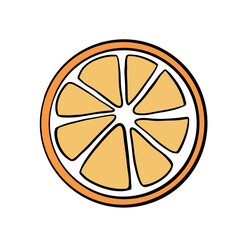 Illustration of orange slice in cartoon simple style on a white background. Sliced pieces of tangerine, orange, lime, grapefruit lemon.