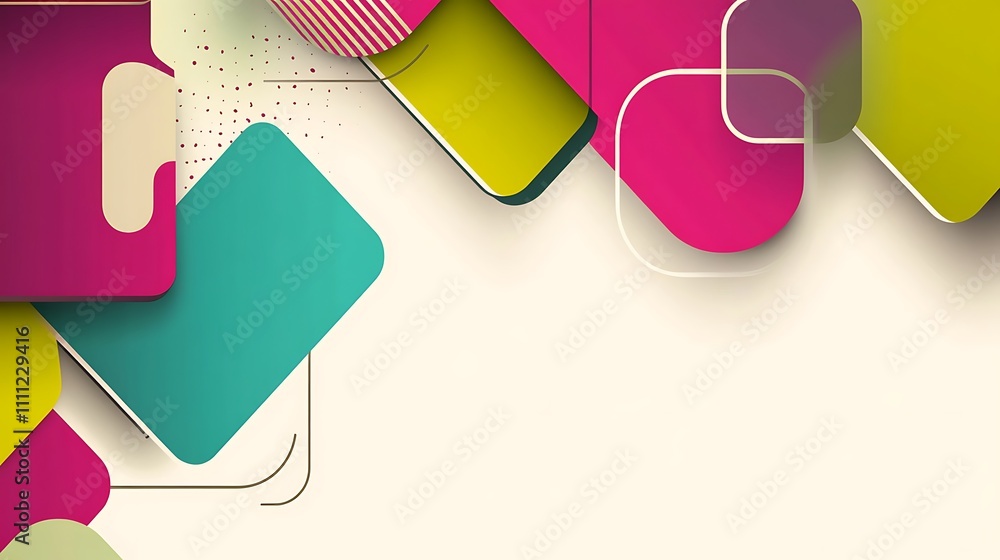 Poster abstract design featuring colorful geometric shapes on a light background.