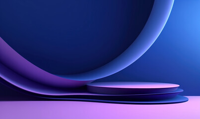 Obraz premium 3D Abstract Background with Blue and Purple Curved Shapes and Minimalist Podium Design