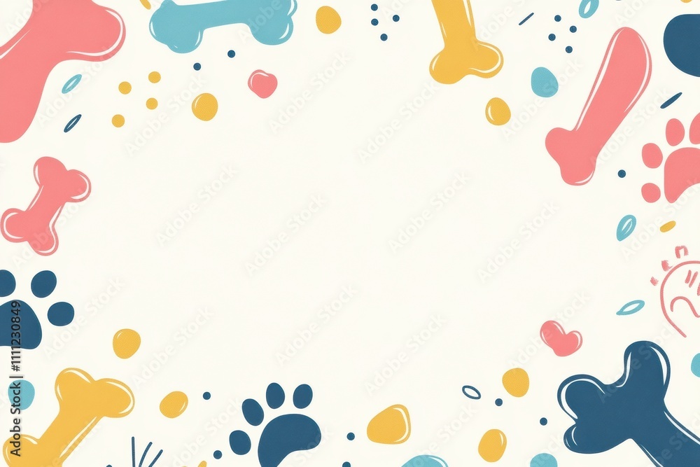 Aufkleber bright and colorful doodle banner displays dog toys, bones, and paw prints, providing delightful spa