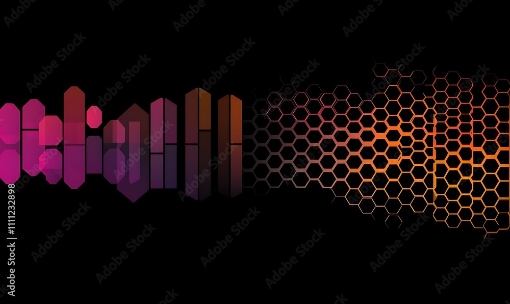 Poster abstract graphic design featuring hexagonal patterns and vibrant colors.
