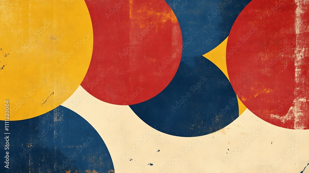 Poster abstract design featuring colorful overlapping circles on a textured background.
