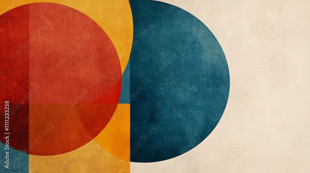 Poster abstract composition featuring colorful geometric shapes on a textured background.