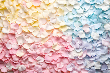 Obraz premium A beautiful carpet of assorted rose petals in soft pastel hues creating a romantic and delicate floral background. Ideal for romantic, wedding, or Valentine's theme