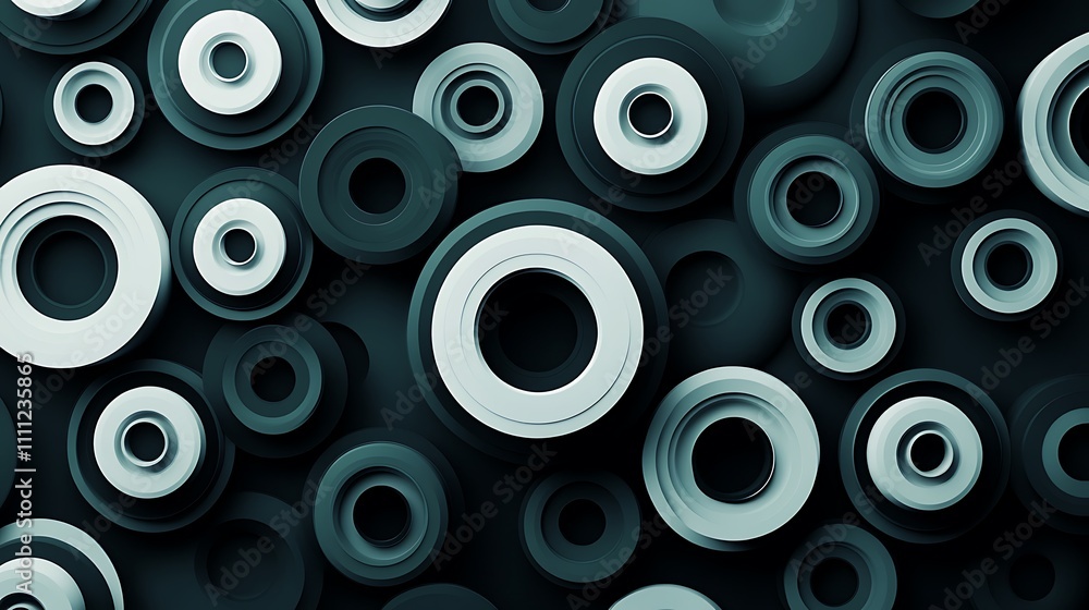 Poster abstract design featuring overlapping circular shapes in varying shades of blue and white.