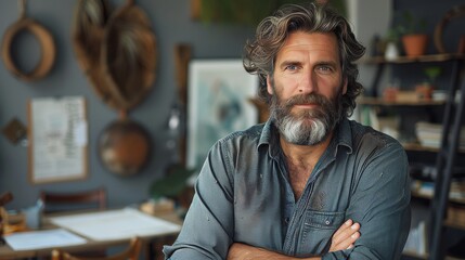 Confident senior businessman in modern office  professionalism and pride in coworking space