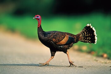 Fototapeta premium Majestic Male Turkey Strutting in Full Courtship Display with Vibrant Plumage