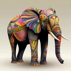 Obraz premium Colorful artistic illustration of an elephant with intricate patterns and vibrant colors.