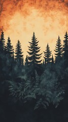 Obraz premium Ethereal night field artwork merging pyrography aesthetics and digital drawing, evoking a dreamlike atmosphere with celestial charm.