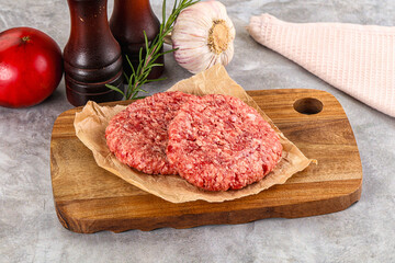 Raw round beef cutlet minced meat