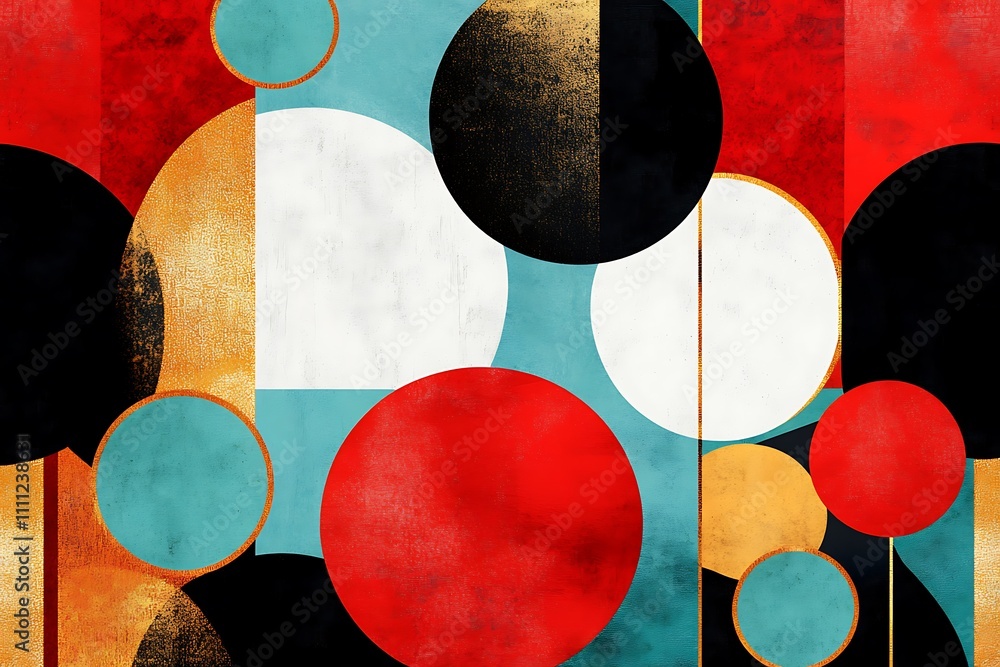 Poster abstract composition featuring colorful circles and geometric shapes.
