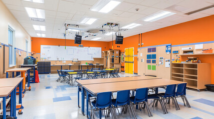 An electrician upgrading a school’s electrical system, installing modern lighting, outlets, and energy-efficient solutions to improve the learning environment.