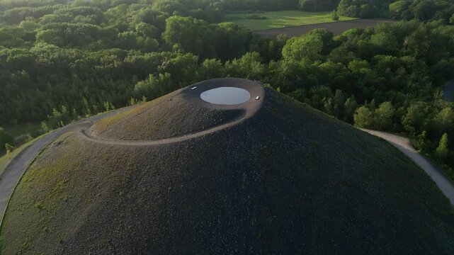 Aerial view of coal slag heaps near Oignies, Northern France