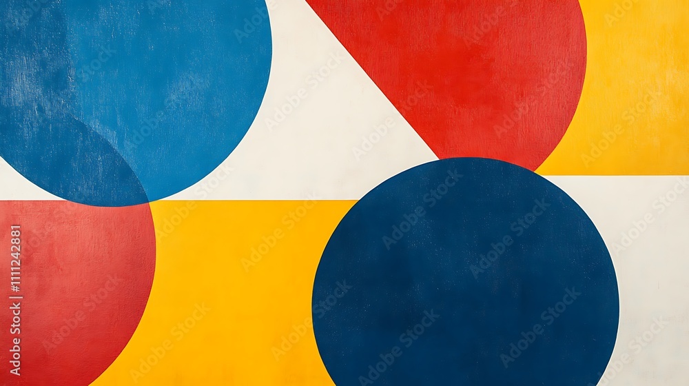 Poster Abstract composition featuring geometric shapes in primary colors on a textured background.