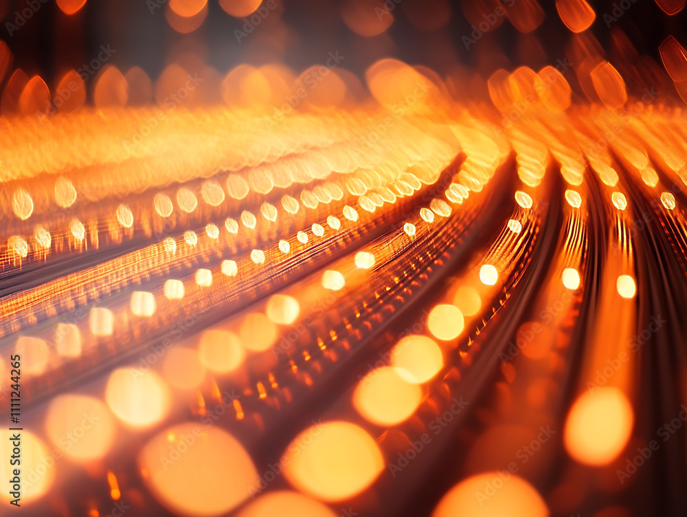 Poster Bright orange light rays with bokeh background