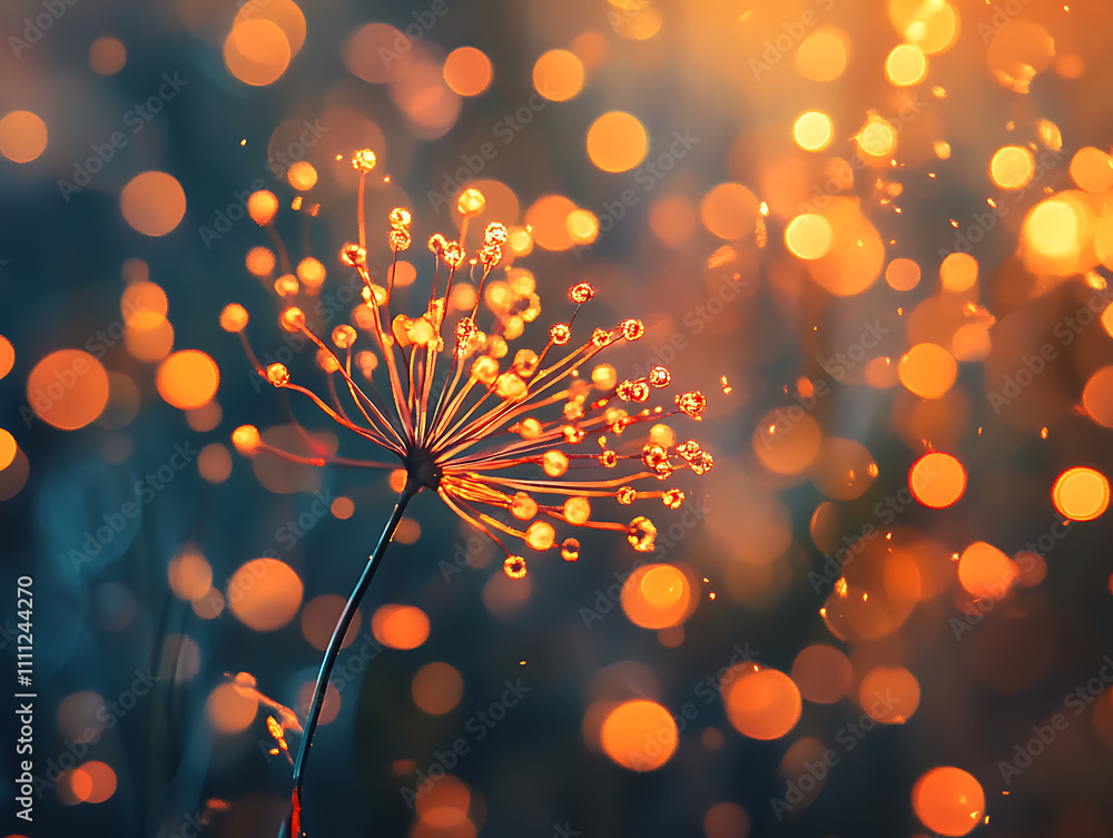 Poster Bright orange light rays with bokeh background