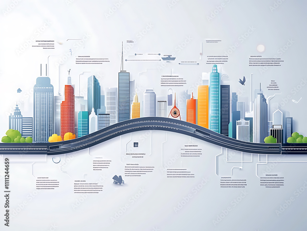 Poster business road map timeline infographic city designed for abstract background template milestone elem