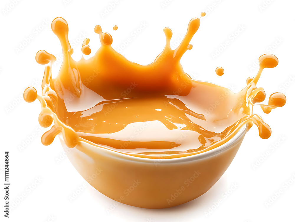 Poster Caramel sauce splash isolated on white background with clipping path