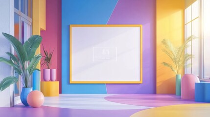 An empty whiteboard mounted on a wall, surrounded by colorful classroom decorations
