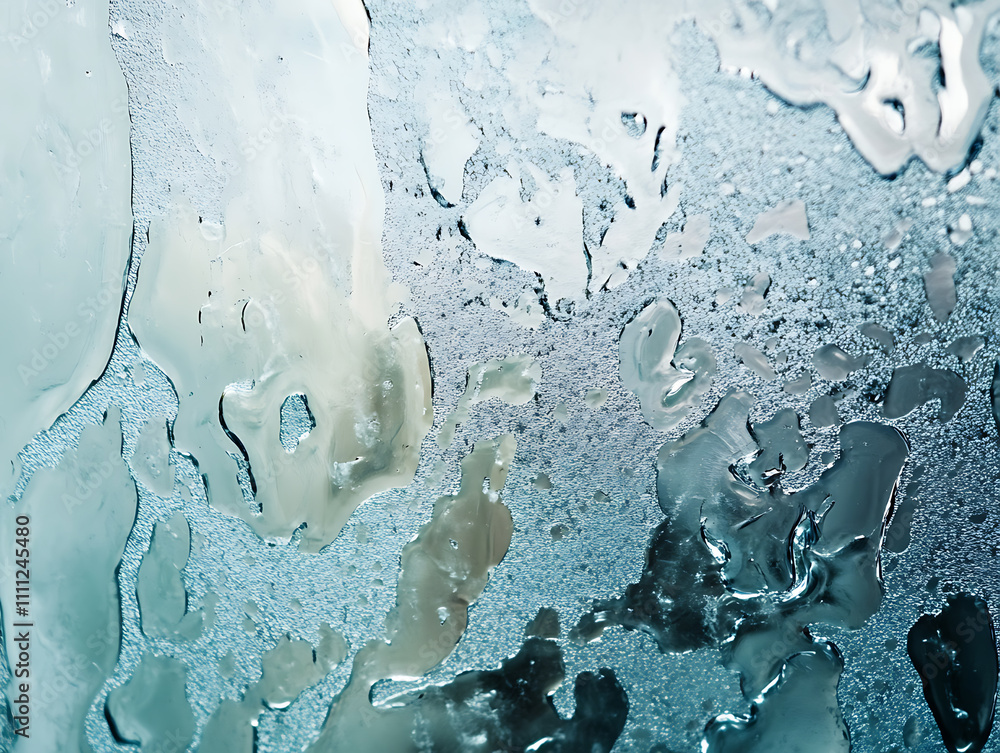 Poster close-up of double-glazed window condensation caused by excessive moisture in the house in winter oc