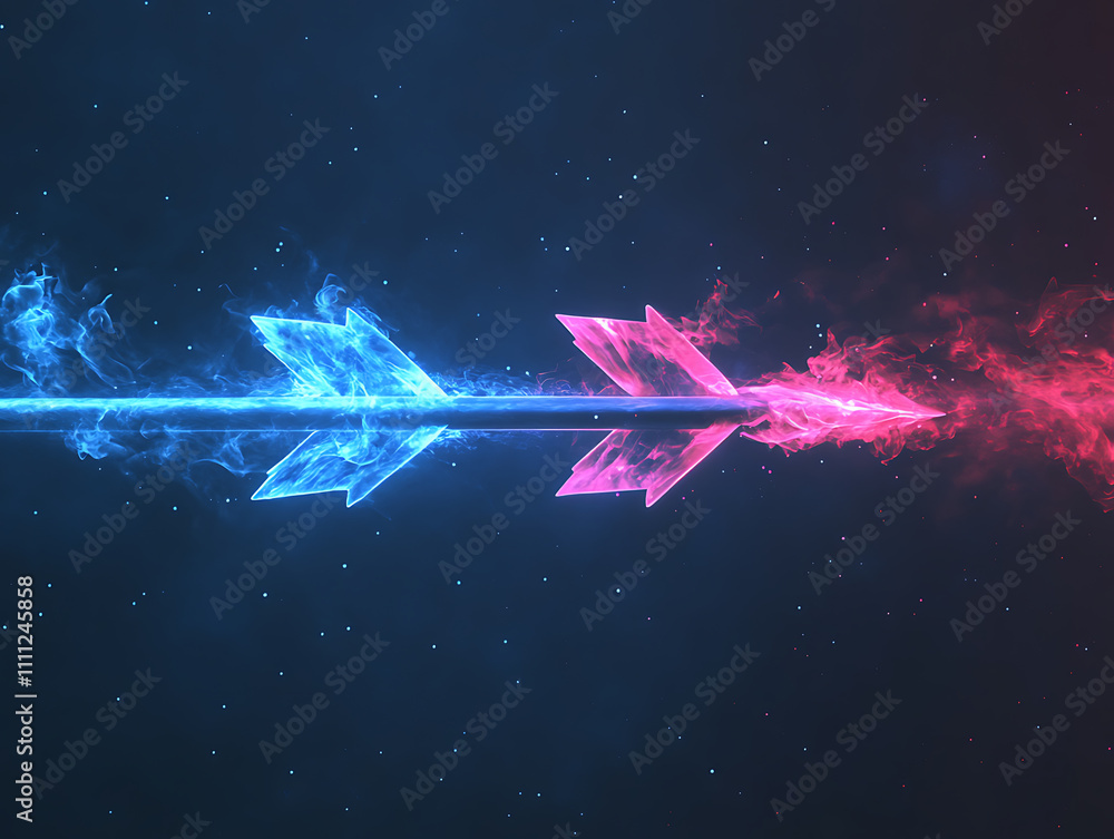 Poster abstract arrow speed motion light effect with blue and pink glow on dark background