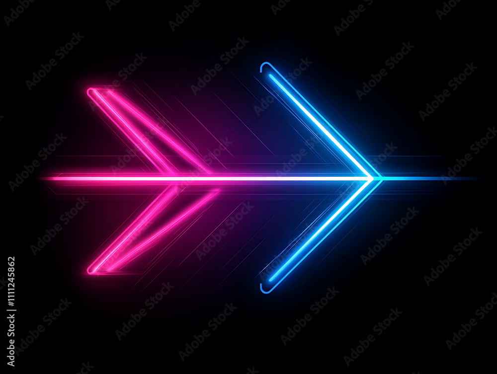 Aufkleber abstract arrow speed motion light effect with blue and pink glow on dark background