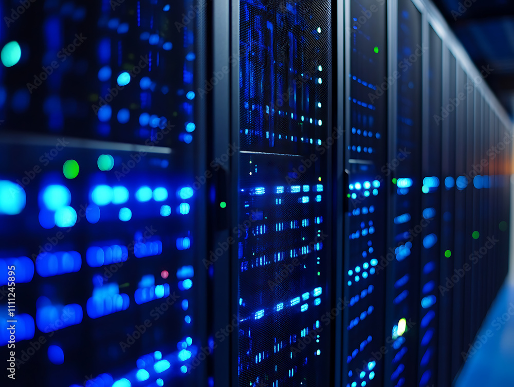 Poster Close-up, seamless transfer and storage of big data on the internet, capturing the essence of cloud computing