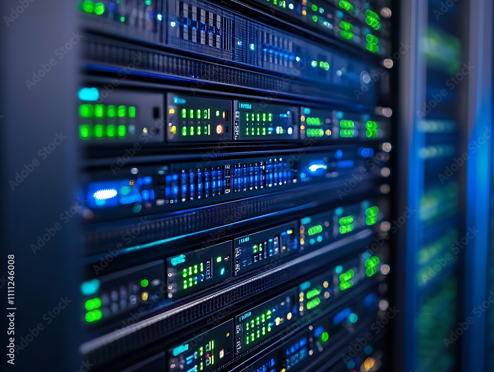 Poster Close-up, seamless transfer and storage of big data on the internet, capturing the essence of cloud computing