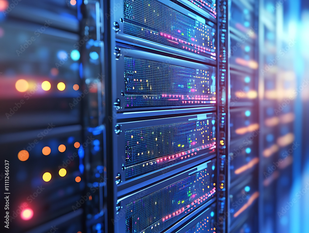 Poster Close-up, seamless transfer and storage of big data on the internet, capturing the essence of cloud computing