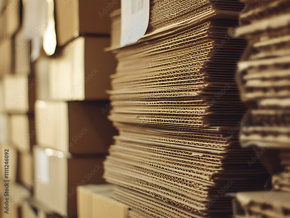 Poster close , up view of cardboard boxes neatly stacked, waiting to be moved into a new home