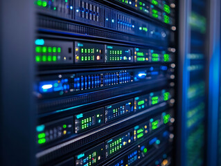 Fototapeta premium Close-up, seamless transfer and storage of big data on the internet, capturing the essence of cloud computing