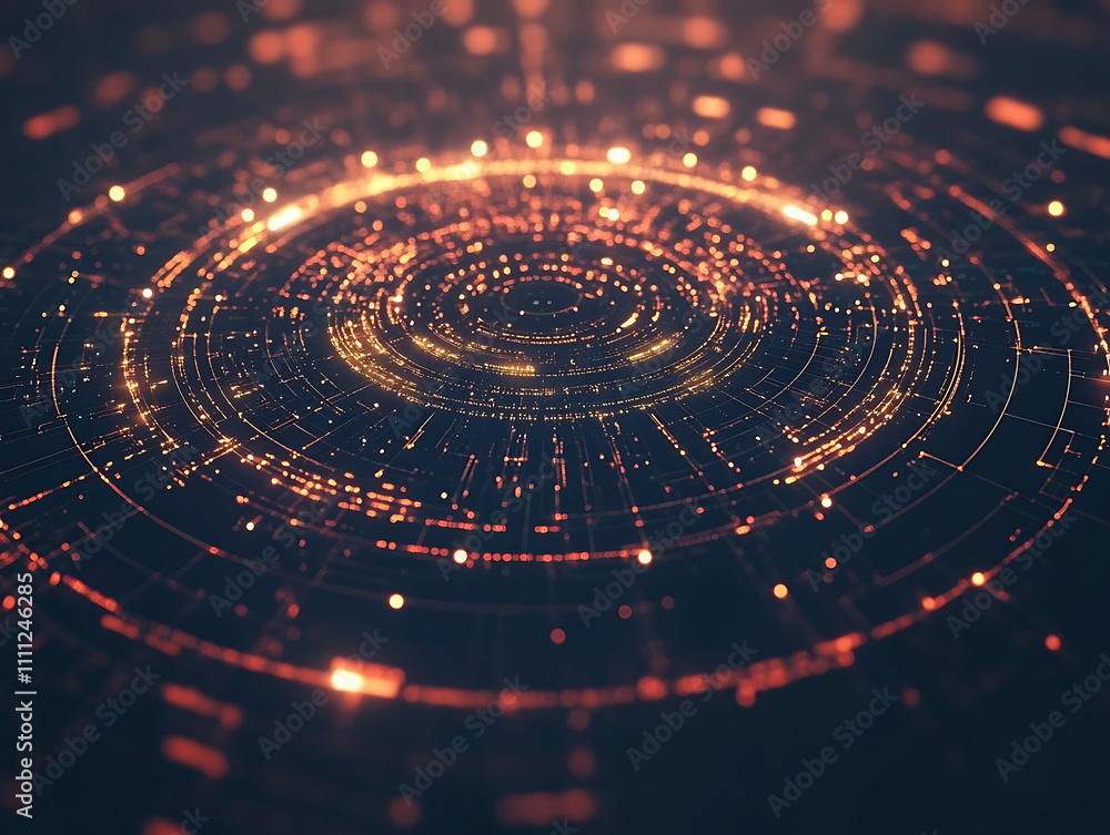 Poster abstract blockchain sci-fi circular dial hud tech concept background with high tech speed connection