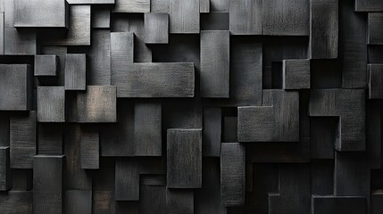 Abstract Textured Background Featuring Dark Wooden Blocks Arranged in Layers to Create a Modern and Artistic Wall Design for Interior Decor
