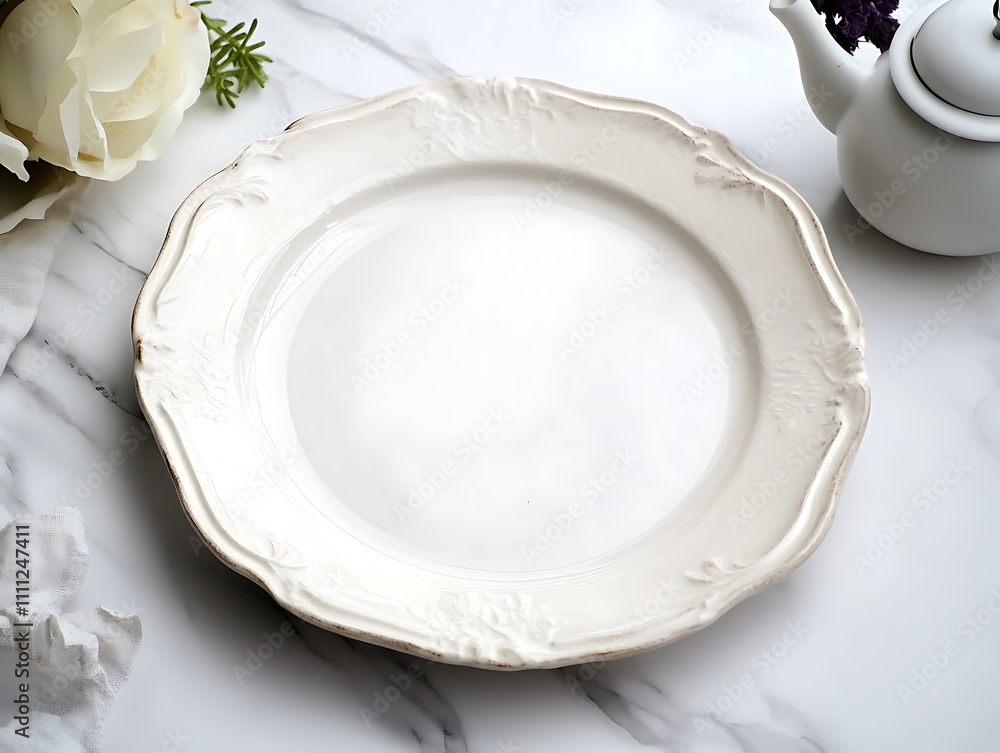 Poster concept of intermittent fasting, showing an empty plate and a clock, the practice of eating within s