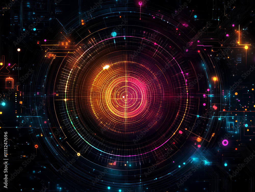Fototapete Abstract statistical big data concept complexity graphs and analytical diagrams in technology background bright neon dark